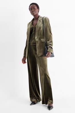 Business sametové kalhoty - mid waist - wide leg