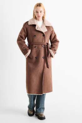 Faux Shearling Mantel - Velourslederimitat