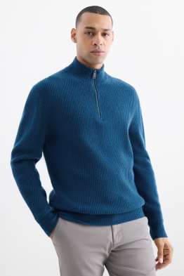 Pullover mit Kaschmir-Anteil - Woll-Mix - gerippt