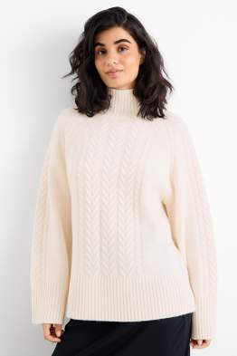 Maglione con componente di cashmere - misto lana - motivo a treccia