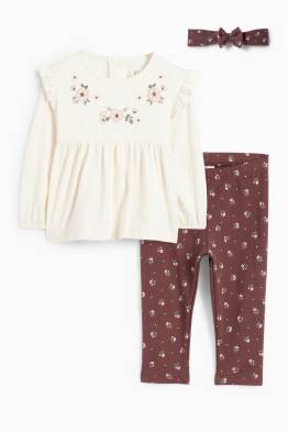 Petites fleurs - tenue pour bébé - 3 pièces
