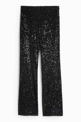 Pantaloni in paillettes - vita alta - flared