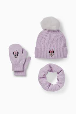 Minnie Mouse - souprava - čepice s bambulí, tunelová šála a palčáky