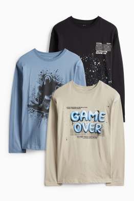 Lot de 3 - Skateur et jeux vidéos - hauts à manches longues
