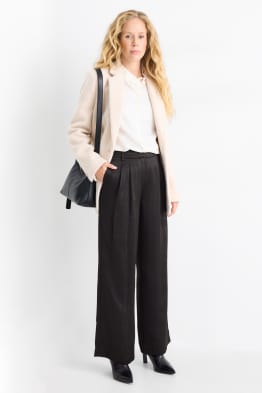 Satin-Hose - Mid Waist - Wide Leg - Nadelstreifen