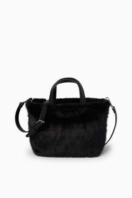 Kleiner Kunstfell-Shopper mit abnehmbarem Taschengurt