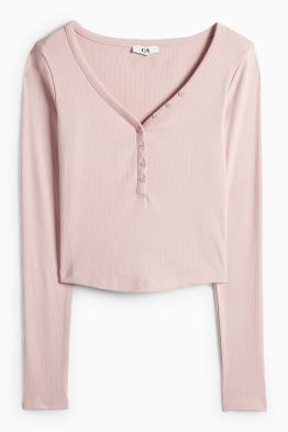 Krátké tričko ve stylu henley - slim fit - žebrované