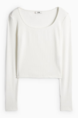 Krátké tričko s dlouhým rukávem - slim fit - žebrované