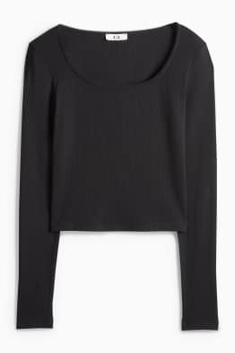 Krátké tričko s dlouhým rukávem - slim fit - žebrované