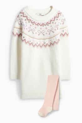 Kokarda - komplet - sukienka dzianinowa i rajstopy - 2 części