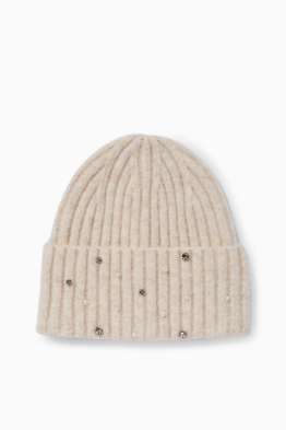 Hat with rhinestones - ribbed
