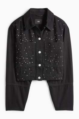 Giacca di jeans corta con strass