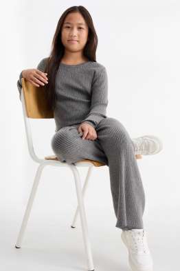 Ensemble - haut à manches longues et pantalon en jersey - finition côtelée - 2 pièces