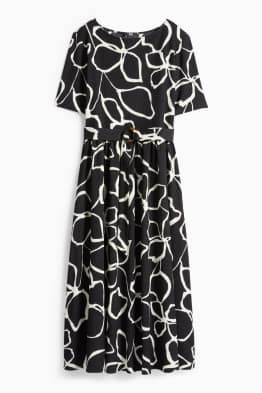 Šaty fit & flare s páskem - s květinovým vzorem - strukturované