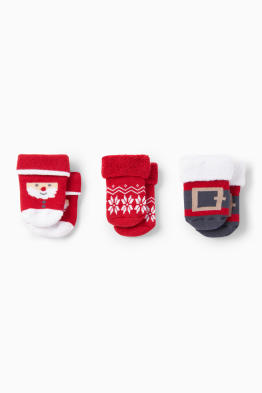 Lot de 3 paires - Père Noël - chaussettes nouveau-né de Noël à motif