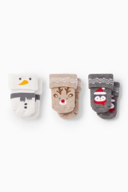 Lot de 3 - renne - chaussettes nouveau-né de Noël
