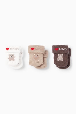 Lot de 3 paires - ourson - chaussettes pour nouveau-né à motif - hiver