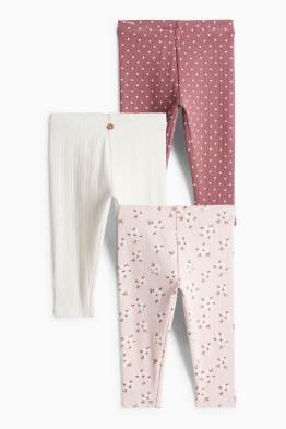 Lot de 3 - petites fleurs - leggings pour bébé - finition côtelée