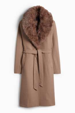 Coat with faux fur trim