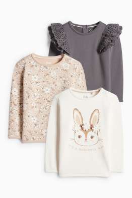 Multipack 3er - Häschen und Blümchen - Baby-Sweatshirt