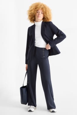 Žerzejové kalhoty - mid waist - wide leg