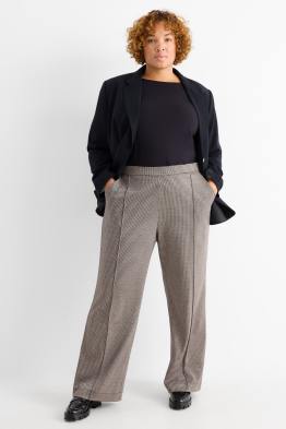 Žerzejové kalhoty - high waist - wide leg - kostkované