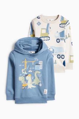 Multipack 2 ks - dinosauři a stavební stroje - mikina s kapucí a mikina