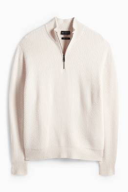 Pullover mit Kaschmir-Anteil - Woll-Mix - gerippt