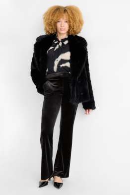 Sametové kalhoty - high waist - flared