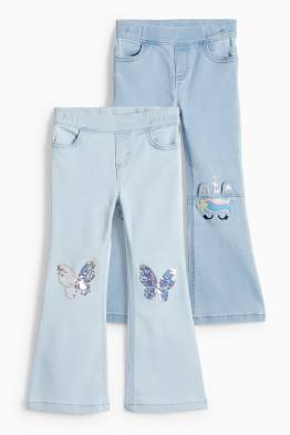 Multipack 2 ks - motýli a jednorožci - flared jeans