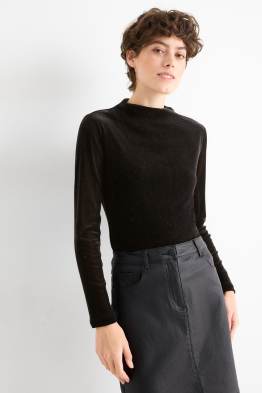 Velvet long sleeve top with rhinestones - regular fit