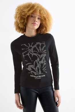 Tričko s dlouhým rukávem se štrasovými kamínky - regular fit