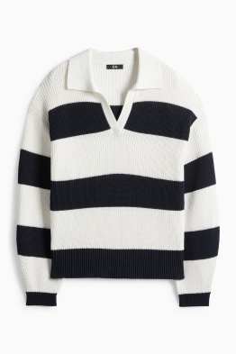Svetr s výstřihem ve tvaru V - žebrovaný - pruhovaný