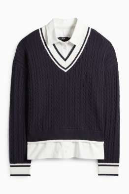 Jumper - 2-in-1 look - cable knit pattern