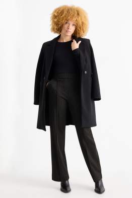 Žerzejové kalhoty - mid waist - wide leg - s úzkými proužky