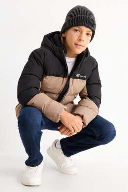 Prošívaná bunda s kapucí - z vodoodpudivého materiálu