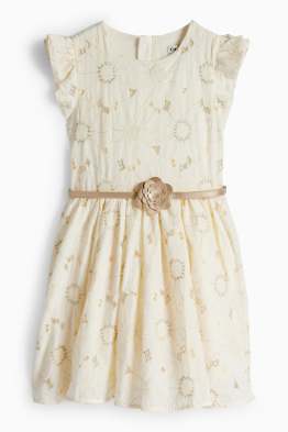 Blume - Kleid mit Gürtel - Glanz-Effekt - festlich