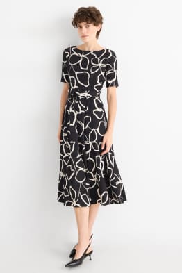 Rochie fit & flare cu curea - cu flori - structurată