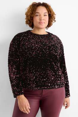 Pailletten-Langarmshirt - Regular Fit