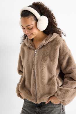 Jaqueta de pèl sintètic amb caputxa