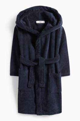 Terry cloth bathrobe with hood
