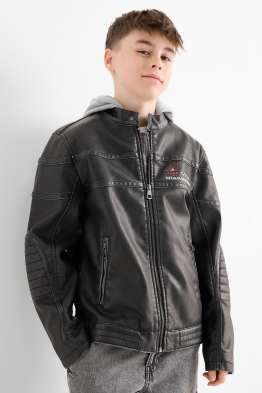 Racing - giacca stile motociclista con cappuccio - similpelle