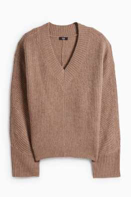 Pullover mit V-Ausschnitt - gerippt