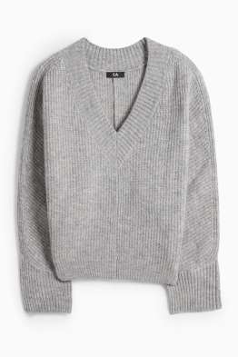 Trui met V-hals - geribd