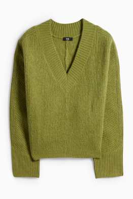 Trui met V-hals - geribd