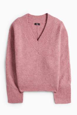 Trui met V-hals - geribd