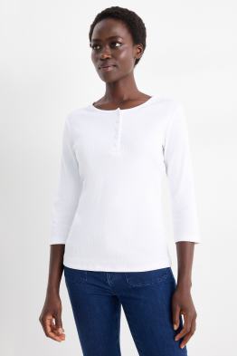 Haut Henley - slim fit - finement côtelé