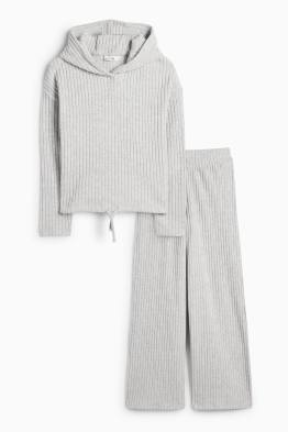 Ensemble - sweat à capuche et pantalon de jogging - finition côtelée - deux pièces