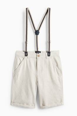 Bermudas mit Hosenträgern und Leinen-Anteil
