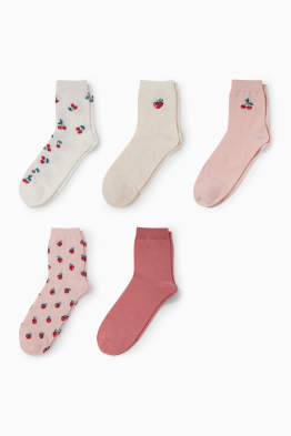 Multipack 5 ks - ponožky s motivem - třešně a jahody